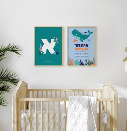 תעודת לידה מעוצבת ותמונה חדר ילדים - סדרת איתמר